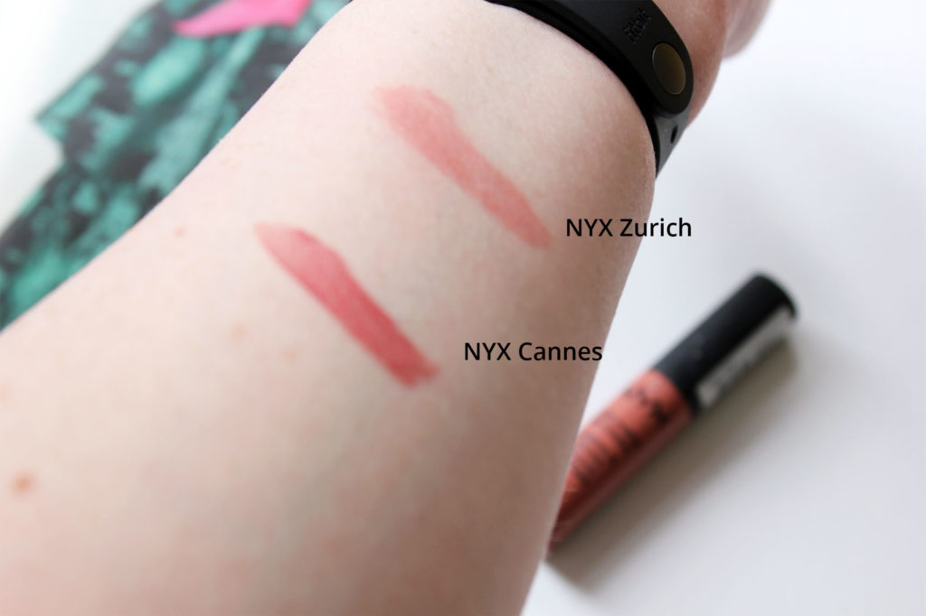 NYX Soft Matte Lip Creams in Cannes and Zurich swatches and comparison