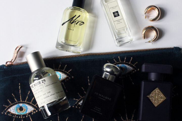 5 winter fragrances akro bake, jo malone pomegranate noir, jo malone myrrh and tonka, le labo the noir, initio atomic rose